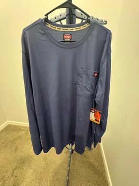 Wrangler Workwear Men's Size 2 XL Long Sleeve Blue Indigo Work Shirt Pocket  NWT